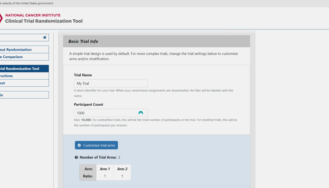 A clinical trial randomization tool offered by the National Cancer Institute