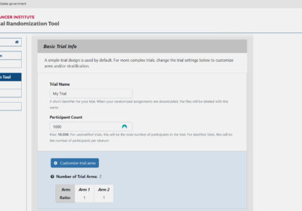 A clinical trial randomization tool offered by the National Cancer Institute